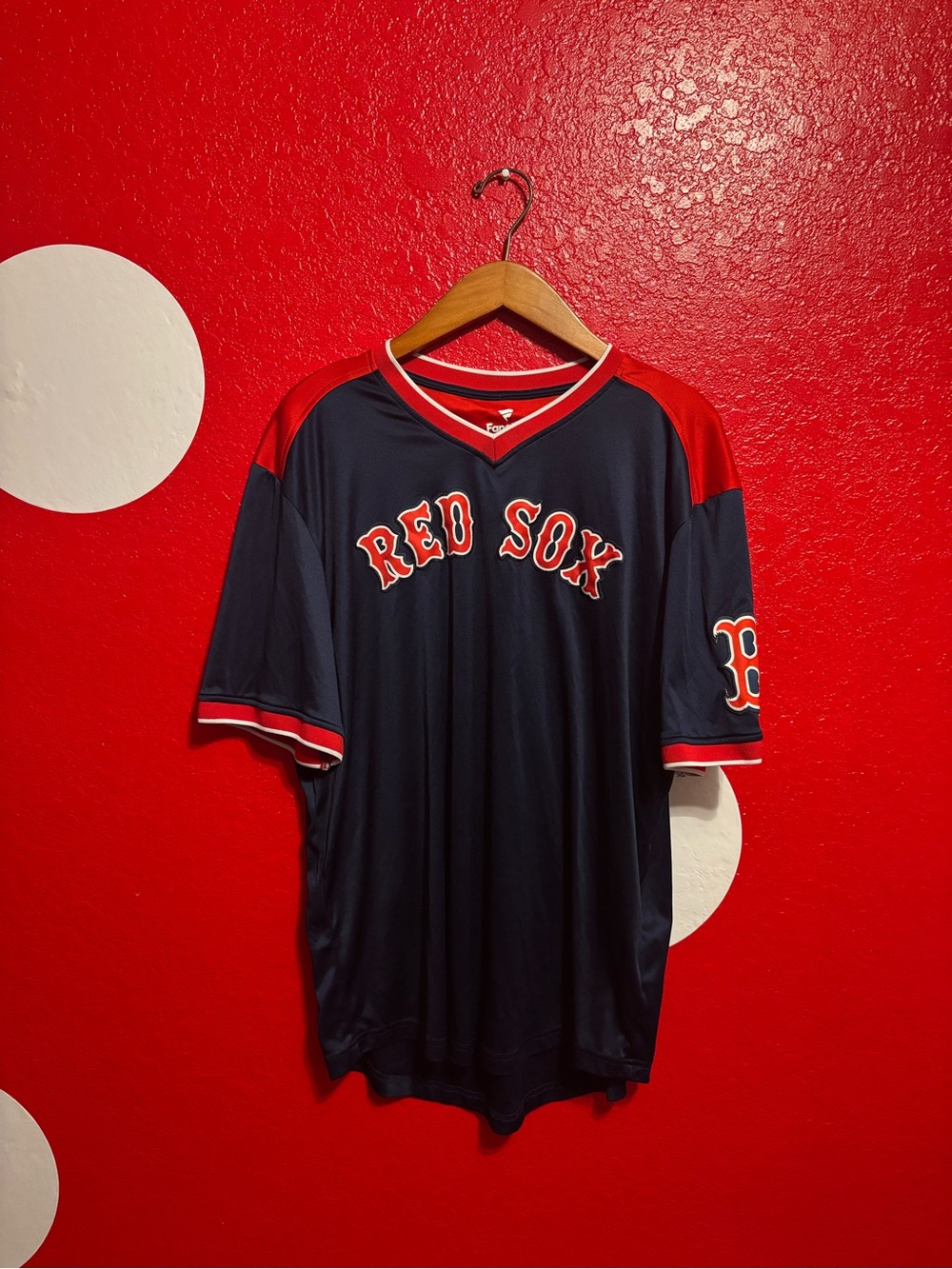 Fanatics Navy and Red Short Sleeve Baseball Jersey